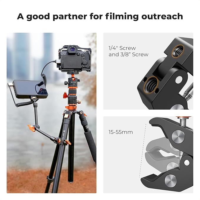 K&F CONCEPT 11" Magic Arm Clamp with ARRI 1/4" & 3/8" Thread Screw 360° Ball Heads Articulating Arm Camera Adapter for DSLR, Monitor, LED Light, Microphone, Camera Cage, Action Camera