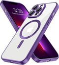 Hython Magnetic Clear for iPhone 13 Pro Max Case with Camera Lens Protector [Compatible with MagSafe] Plating Edge Slim Soft TPU Cover Protective Phone Case for iPhone 13 Pro Max 6.7", Matte Purple