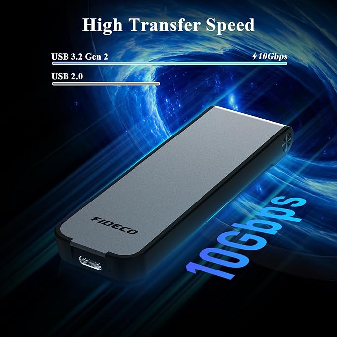 FIDECO M.2 NVMe SSD Enclosure, M.2 NVMe to USB Adapter, USB 3.2 Gen 2 (10Gbps) SSD Reader for M & M+B Key, Sandwich Style Design, Tool-Free Installation, Support UASP and Trim (Grey)