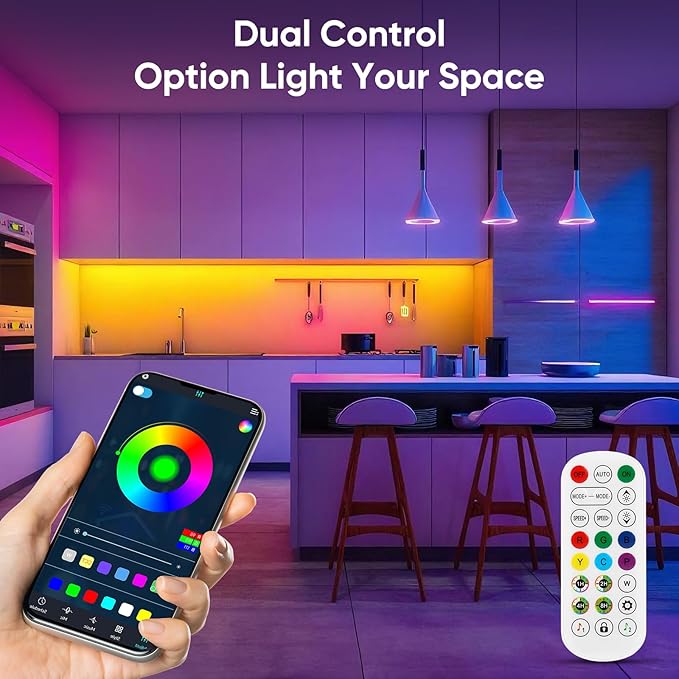 IC Smart RGB LED Strip Lights, 100FT LED Lights for Bedroom, App Control/Remote Control, Music Sync, DIY Design, Rainbow Chasing Effects, Strip Lights for Home, Party Decor