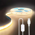 ZSLAIFU A 5V USB LED Light Strip, COB LED Strip Lights, Warm 5V LED Lights, Small LED Strip Light, TV Lights for TV Under Cabinet Kitchen Living Room Shelving or Displays (Warm 6.56ft)