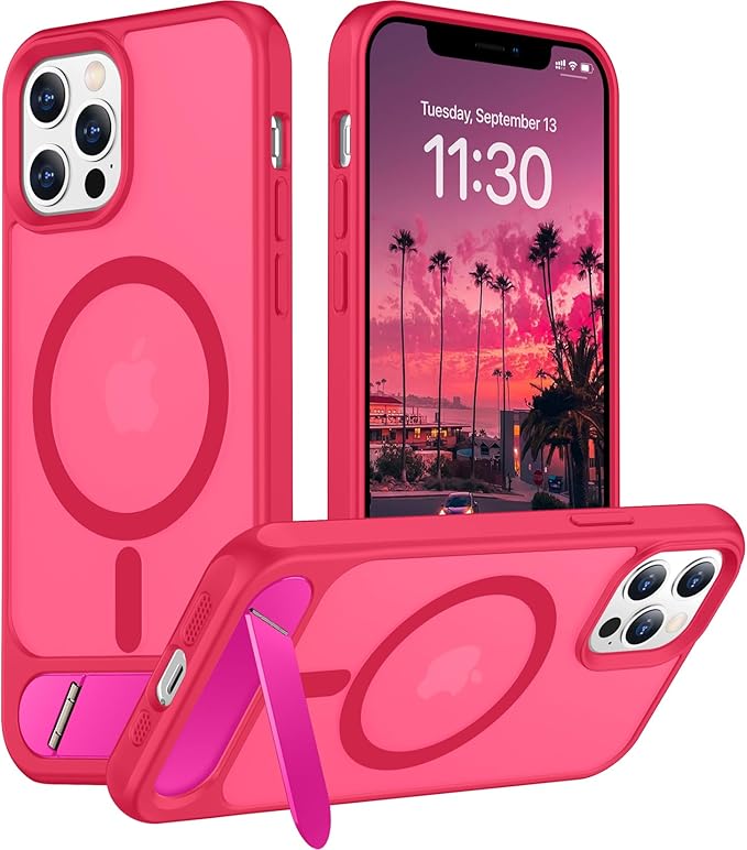 Magnetic Compatible with iPhone 12 Case & iPhone 12 Pro Case, [Built-in Invisible Kickstand][Compatible with MagSafe][Military Grade Shockproof] Slim Translucent Matte Phone Case 6.1"