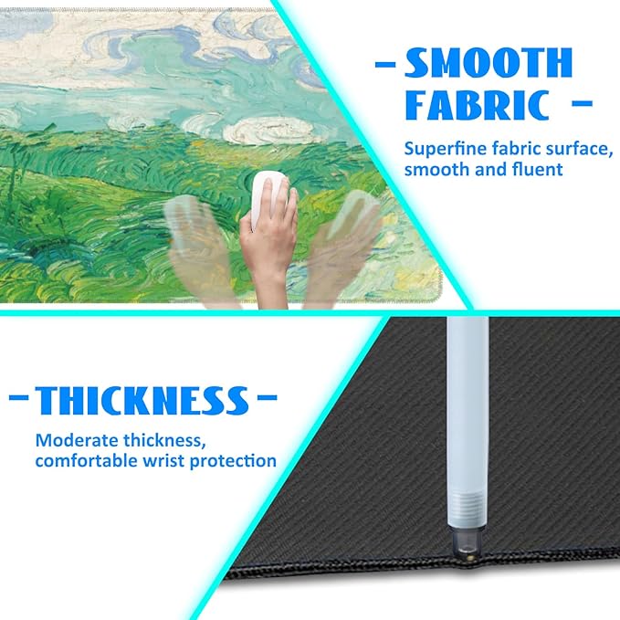 Desk Mat, Field Landscape Oil Painting Extended Gaming Mouse Pad Large, 35.4"x15.7" Big Mouse Pad with Non-Slip Base and Stitched Edge, Long Computer Keyboard Mouse Mat for Home Office Work
