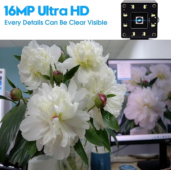 USB Camera 16MP Webcam Autofocus 68Degree Lens with Day and Night Vision Metal Case,4K PC Camera UVC Plug and Play for Industrial Machine Video Webcam on Computers,Jetson Nano,Raspberry Pi