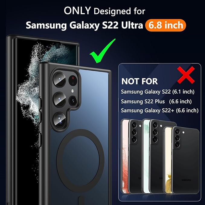 OWKEY Case for Samsung Galaxy S22 Ultra,Magnetic Galaxy S22 Ultra 5G Phone Case [Compatible with MagSafe] Anti-Fingerprint Translucent Matte Shockproof Case (Black)