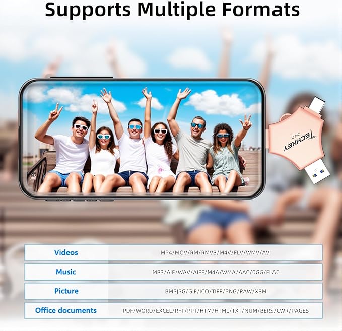 USB 3.0 Flash Drive for iPhone 256GB: MFi Certified 3in1 External Memory Photo Keeper Storage Stick for Picture/Video/Data Saver/Backup High Speed Thumb/Jump/Hard Drive for iPad/Android/PC -Rose Gold