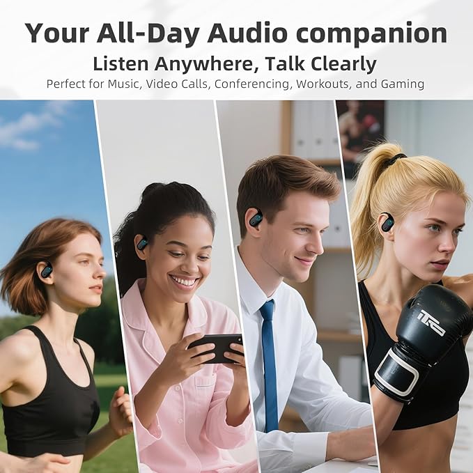 Open Ear Headphones, Bluetooth 5.4 Wireless Earbuds, 40H Playback, with LED Dgital Display, IP54 Waterproof Sports Headphones for Running, Cycling and Gym (Black)
