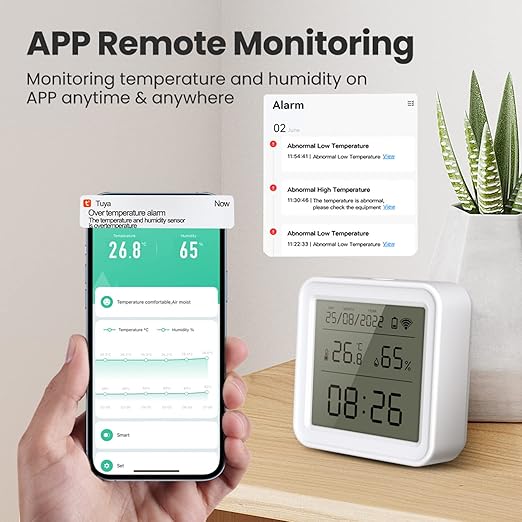 WiFi Temperature and Humidity Sensor: Wireless Digital Hygrometer Indoor Thermometer with App Alerts & Backlight Display, Smart Temperature Humidity Monitor Compatible with Alexa