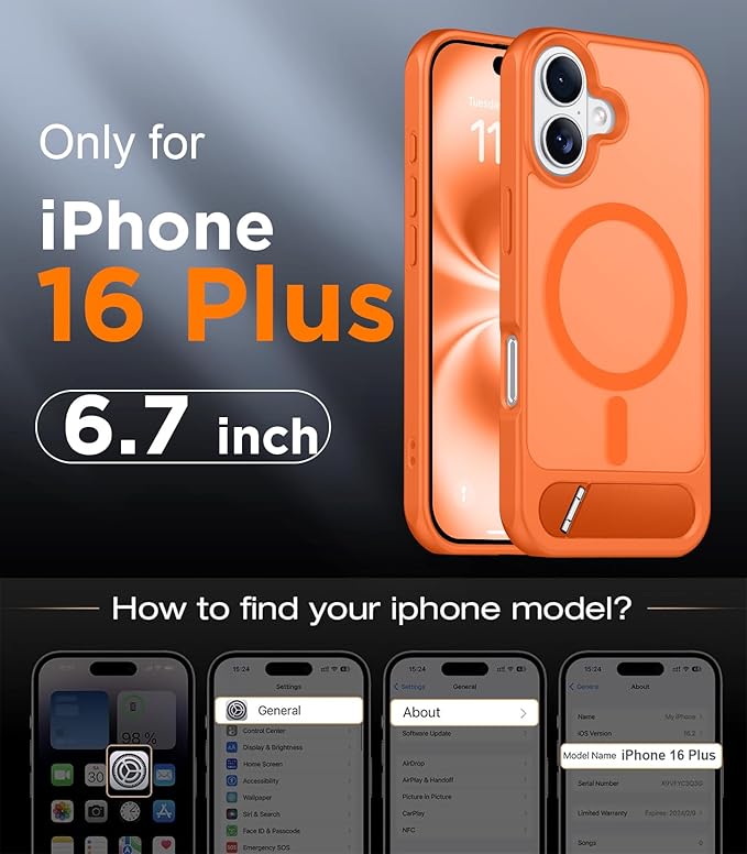 Magnetic Compatible with iPhone 16 Plus Case, [Built-in Invisible Kickstand][Compatible with MagSafe][Military Grade Shockproof] Slim Translucent Matte Phone Case for iPhone 16 Plus 6.7"