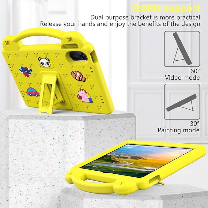 AKABEILA Compatible with Xiaomi Redmi Pad 2 2025 11 inch Tablet Case, Kids Friendly Universal Lightweight Shockproof Protective Case with Shoulder Strap & Stand Handle Yellow