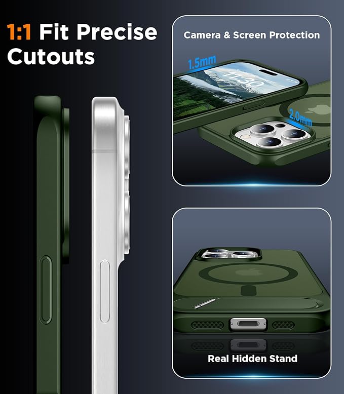 Magnetic Compatible with iPhone 15 Pro Max Case, [Built-in Invisible Kickstand][Compatible with MagSafe][Military Grade Shockproof] Slim Translucent Matte Phone Case for iPhone 15 Pro Max 6.7"