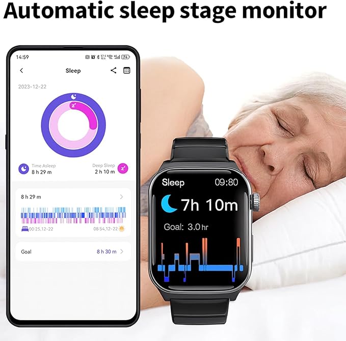 Fall Detection Smart Watch for Seniors Fall Alert Watch with SOS Heart Rate Monitor Sleep Monitoring Pedometer for Android iOS