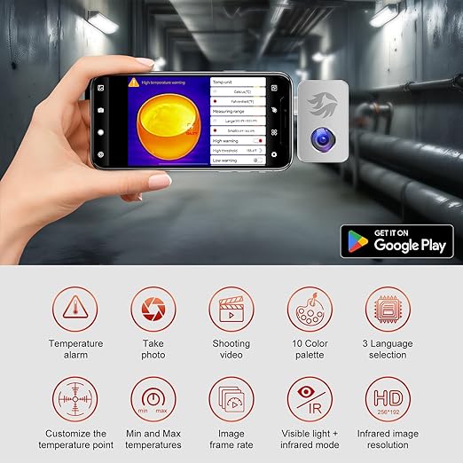 Thermal Camera, Native 256x192 IR Resolution, 25Hz Frame Rate, Upgraded Temperature Accuracy, Works for Android (Not for iOS)