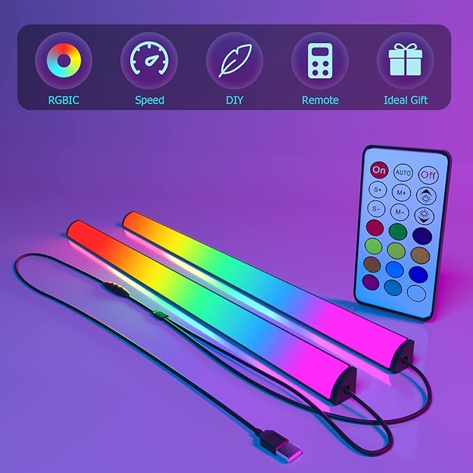 2-in-1 Under Monitor Light Bar, 2 PCS Screenbar Light Desk Lamp Computer with Remote Controller Color Changing, LED Dynamic Rainbow Effect USB Powered for PC Setup, Keyboard Light, Gaming Room