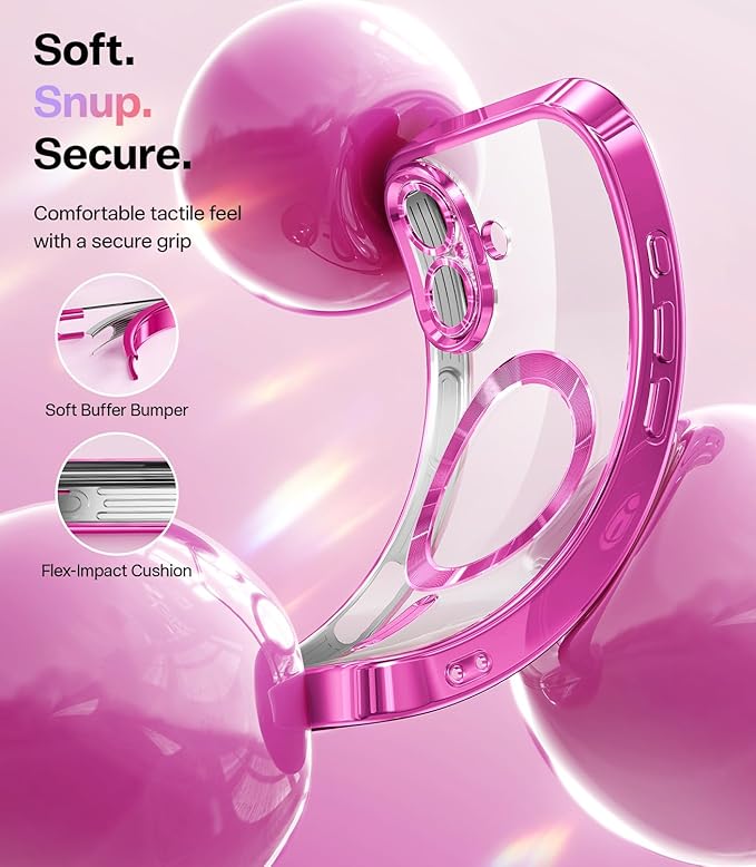 Meifigno Designed for iPhone 17 Case, [Glitter Card & Wrist Strap] [Compatible with MagSafe] [1HD+1X Privacy Screen Protectors] Surround Raised Lens Protection for iPhone 17 Case 6.3 Inch, Hot Pink