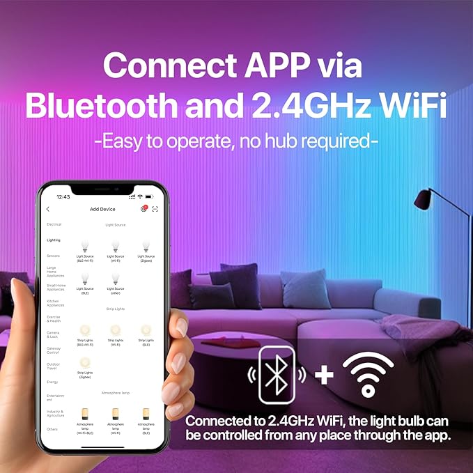 ORALUCE Smart Light Bulb Compatible with Alexa & Google Home, C37 E12 LED Light Bulb 40W Equivalent, 2.4GHz WiFi & Bluetooth Color Changing APP Dimmable, Multicolor LED Bulb 450 Lumens,2P