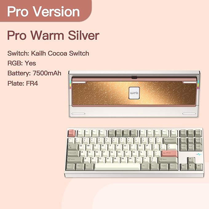 KEEBMONKEY WOBKEY Crush 80 Reboot CNC Aluminum 5-Second Quick-Release Triple-Mode Connectivity Mechanical Keyboard with Superior Acoustics (Pro Champagne Gold)