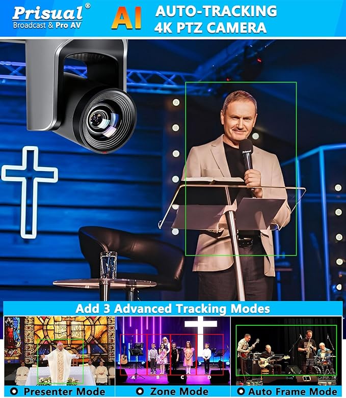 Prisual Ultra 4K PRO NDI PTZ Camera Gen 5, SDI HDMI USB IP with 20x Optical Zoom 1/1.8" UHD CMOS 8.42MP, 4K 60fps AI Auto-Tracking PTZ Camera with Tally Light (Official NDI Certified) TEM-4K20N PRO