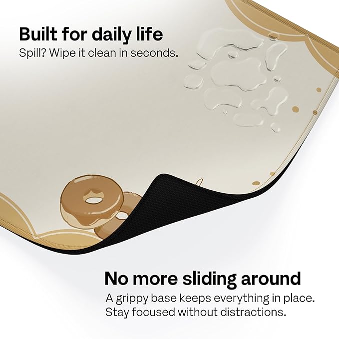 Pixio Mouse Pads - 36 x 16 inch XXL Cats & Donuts Beige Multifunctional Large Desk Mats for Gaming, Office, Desktop Anti-Slip Waterproof Washable Computer Mouse Mat