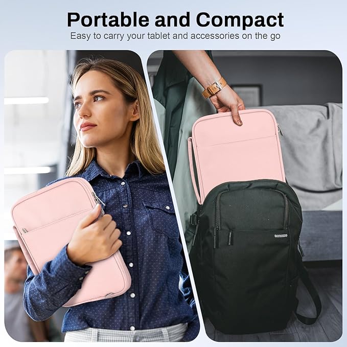 Dadanism 9-11 Inch Tablet Sleeve Padded Carrying Case with Handle, Protective Travel Bag for iPad A16 11" 2025, iPad Air M4/Pro M5 11", iPad 10th Gen 10.9", iPad 10.2", Galaxy Tab A11+ 11", Pink