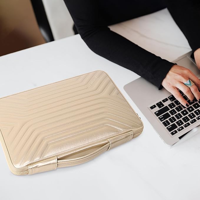 DOMISO 17.3 Inch Laptop Sleeve Case, Shockproof Waterproof Soft EVA Protective Bag with Handle, Lightweight Carrying Case for 17-17.3" Notebook/Dell/Lenovo/HP/MSI/ASUS, Gold