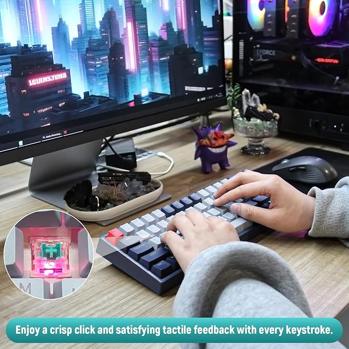60 Pcs Mechanical Keyboard Switches 3-Pin Clicky Tactile, with 2-in-1 Keycap Puller and Cleaning Brush for DIY Custom Keyboards