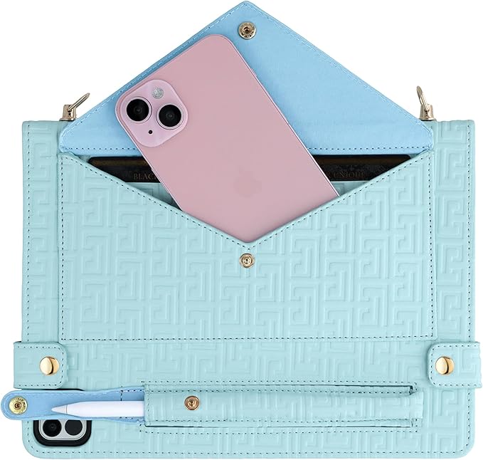 Handbag Case for iPad Pro 11" 2018-2022, iPad Air 11"/Air 4th 5th Gen, Techcircle Elegant Crossbody Folio Stand Wallet Case w/Pencil Holder, Card Slots, Hand Strap, Shoulder Strap, Baby Blue