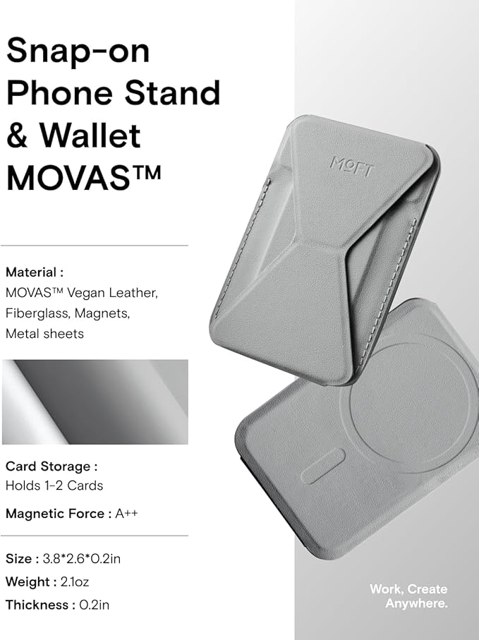 MOFT Magnetic Wallet Stand Compatible with iPhone 17/16/15/14/13/12 Series, Angle Adjustment & Magsafe Compatible MOVAS Phone Stand,Cement
