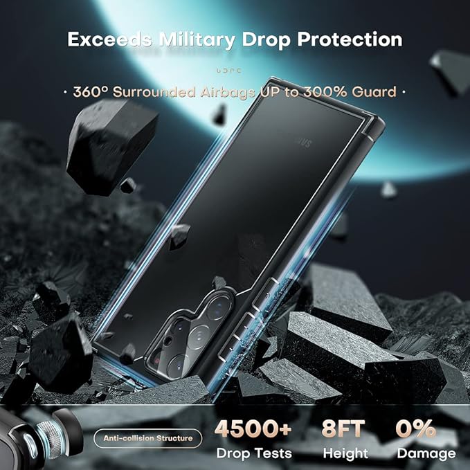 TOCOL for Samsung Galaxy S22 Ultra Case, Translucent Matte Hard Back [Military Grade Shockproof] [Anti-Scratch & Anti-Fingerprint] Slim Fit Protective Cover for Galaxy S22 Ultra Case 6.8'', Black