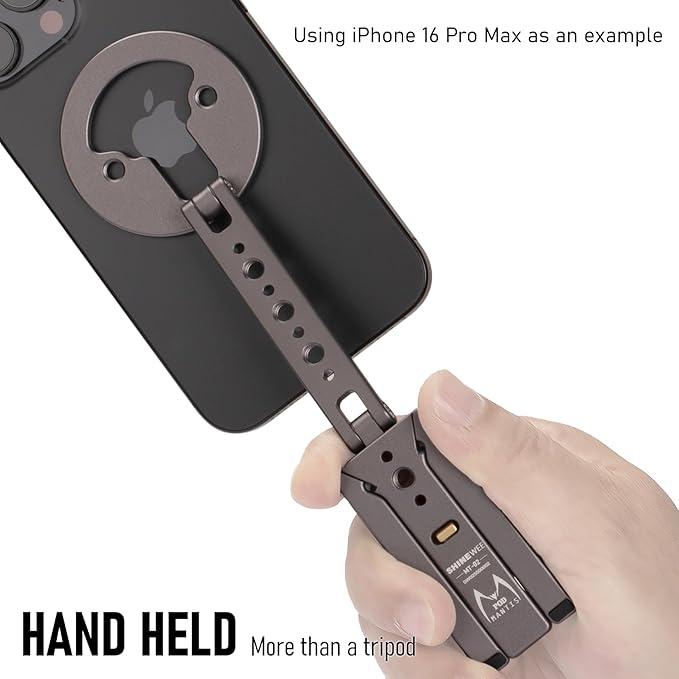 Ultra-Compact Magnetic Tripod for iPhone | Foldable Hook Design, 20 N52 Magnets, Cold Shoe & 1/4" Screw - Phone Stand for iPhone 12-17 & MagSafe Devices