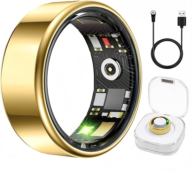 Smart Ring Health & Fitness Tracker for Men & Women, Heart Rate, SPO₂, Sleep & Activity Monitoring, IP68 Waterproof, Long Battery Life, Family Care Mode, No Subscription Fee (Gold, 12)