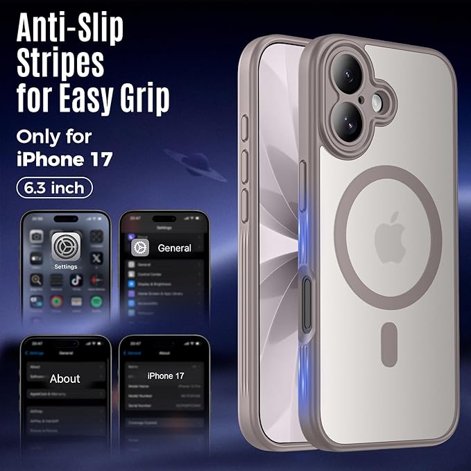 Symcele Designed for iPhone 17 Case, Compatible with MagSafe, [Camera Protection] [15FT Military Droptection] Shockproof Translucent Matte Anti-Slip Phone Case, 6.3", Natural Titanium