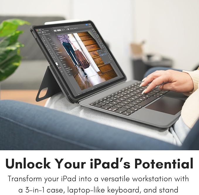 Macally iPad Air 13 Inch Case Keyboard (M3, 2025/M2, 2024) |iPad Pro 12.9 Keyboard Case (5/6th Gen) with Large Trackpad, Multi Angle View Stand Apple Pencil Holder, Backlit, Detachable