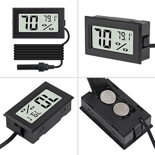 3Pcs Fahrenheit Thermometer Hygrometer Mini Digital with Probe Electronic Temperature Humidity Gauge Meters Indoor LCD Display for Humidors,Greenhouse,Garden,Incubator Reptile Terrarium
