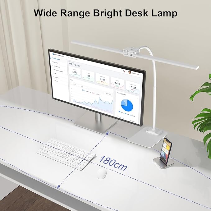 EppieBasic Led Desk Lamp,24W 31.5IN Architect Double Head Desk Lamps for Home Office,Dimmable & 6 Color Modes Extra Bright Modern Table lamp with Base,Overhead Computer Lighting for Workbench Monitor