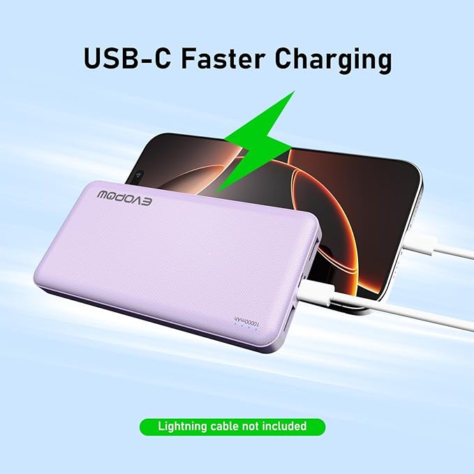 2-Pack Portable Charger, Slimmer 10000mAh Power Bank, Fast Charging Battery Pack, USB C in&Out External Portable Power Bank for iPhone Tablet Samsung Pixel Headphones etc (Blue&Purple)