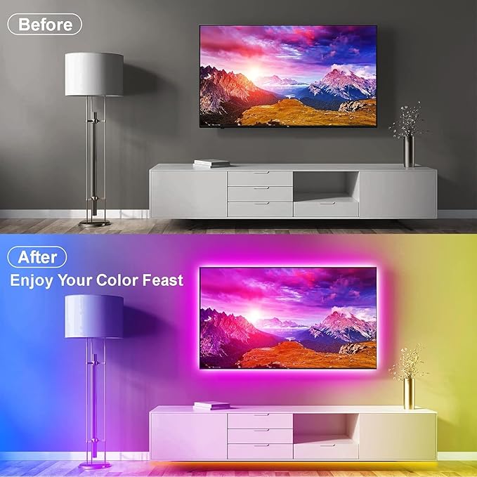 PSTAR LED Lights for TV,6.56ft Music Sync RGB Backlight with Remote & App Control, USB Powered for 32-40 Inch TVs, Gaming Monitors, PC, Bedroom