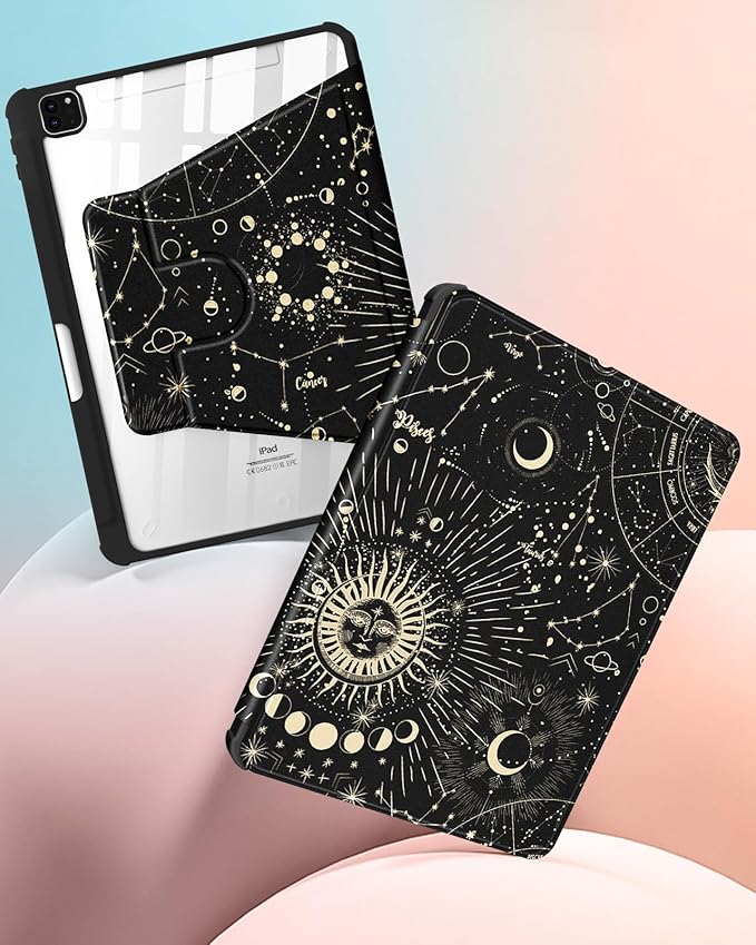 Uppuppy for iPad Air 11 inch Case, Air 5th/4th Generation 10.9, Pro 11'' Case Women Girls for Apple Pencil Holder Cute Sun and Moon Stars Rotating Folio Cover for iPad Air 5/4 (2022/2020)/Pro 11"