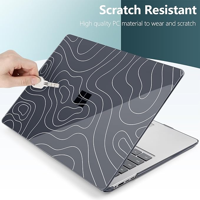 Case for 15-inch Microsoft Surface Laptop Copilot+ PC 2024 (7th Ed) Aesthetic Clear Hard Laptop Shell, with TPU Keyboard Cover & OTG Adapters Ultimate 6-in-1 Bundle, Topography