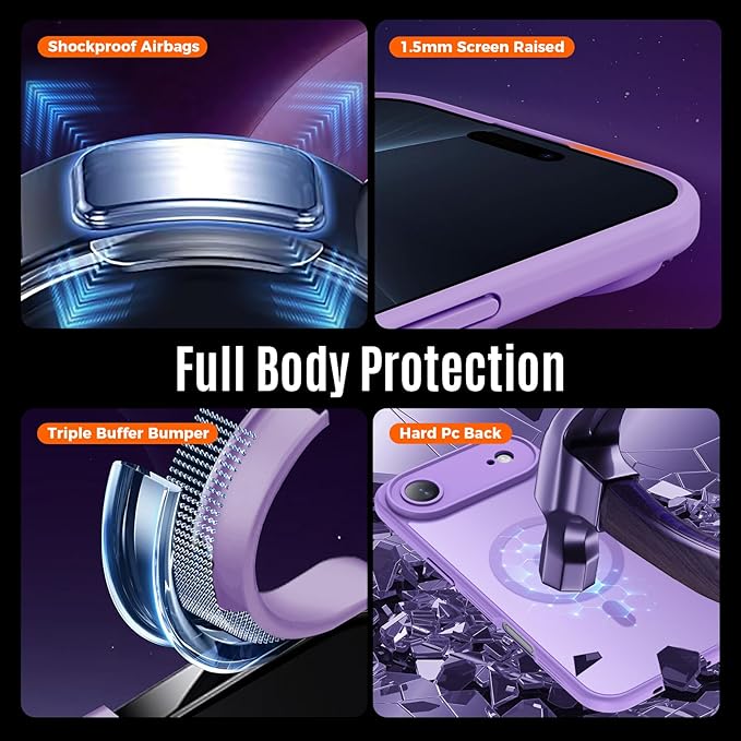 Symcele Designed for iPhone Air Case, Compatible with MagSafe, [Camera Protection] [15FT Military Drop Protection] Shockproof Translucent Matte Anti-Slip Thin Slim Phone Case, 6.5", Light Purple