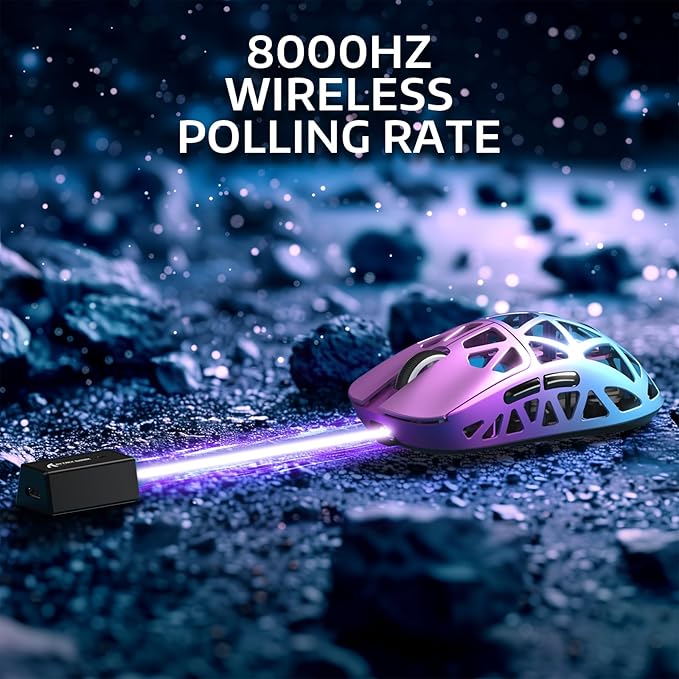 ATTACK SHARK R2PRO 45g Superlight Magnesium Alloy Mouse, PixArt PAW3950 Sensor, 42000DPI, 8000Hz Wireless Polling Rate, 2.4G/BT/Wired Gaming Mouse, Programmable Mice with Coiled Cable, PC/Mac, Purple