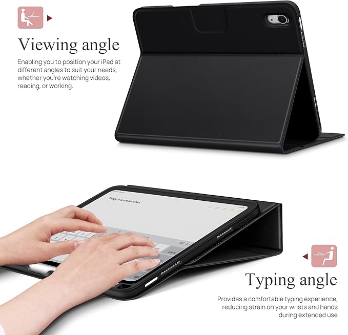 auaua Case for iPad mini 7 (A17 Pro), iPad mini 7th/6th Generation (2024/2021 8.3-inch), with Front Pocket Pencil Holder, Typing Angle Muti-Stand Magnetic Closure Auto Sleep/Wake (Black)