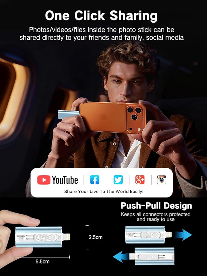 256GB Flash Drive Intended for Phone, USB External Memory Stick Storage Backup for Photos Videos, Plug and Play No APP Required, Compatible with iPhone iPad Android and PCs (1 Pack-Blue)