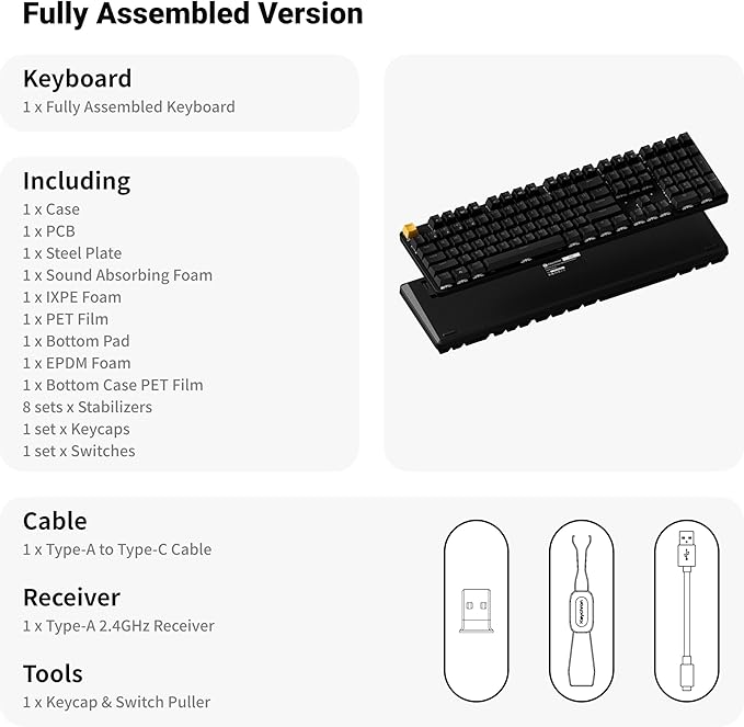 Keychron KJ5 Wireless Custom Mechanical Keyboard, 2.4 GHz Bluetooth QMK Full-Size Layout RGB, Hot-swappable Red Switch Compatible with Mac Windows Linux, 3750mAh Fast Charge Battery for Gaming - Black