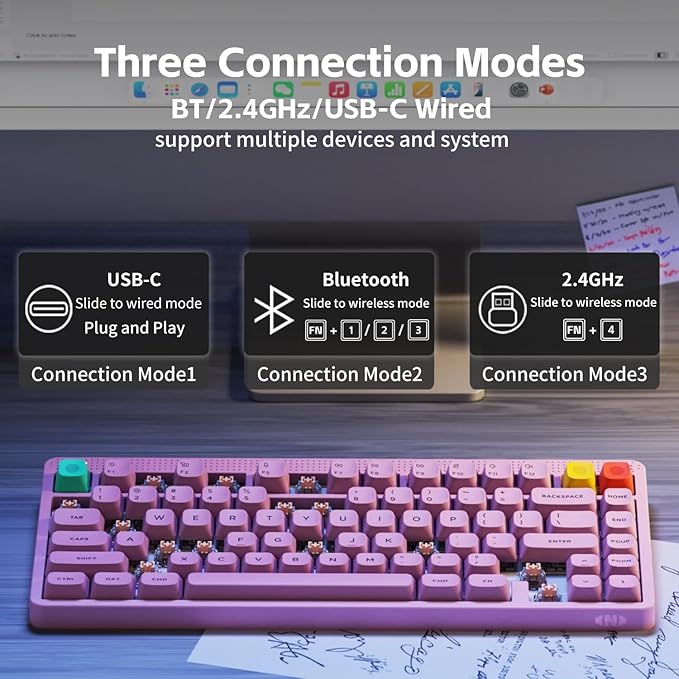 NuPhy Node75 Wireless Mechanical Keyboard, 75% Hot Swappable Custom Keyboard, 82 Keys Computer Gaming Keyboards, Supports Touch Gestures, PBT Keycaps, RGB Backlit, Bluetooth/2.4GHz/USB-C