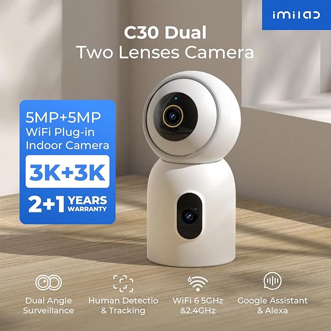 IMILAB 3K+3K Security Camera Indoor, Dual Lens Pet/Dog/Baby Camera with Xiaomi Home App, 2.4G/5G WiFi Plug-in Room Cam, Color Night Vision, Human Track, Two-Way Audio, No Subscription(C30 Dual)