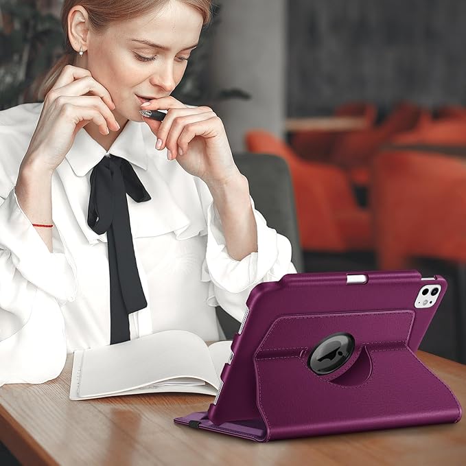 Fintie Rotating Case for iPad Pro 11-inch (M5) 2025 / (M4) 2024 - [Built-in Pencil Holder] 360 Degree Swiveling Smart Stand Protective Cover, Auto Sleep/Wake, Purple