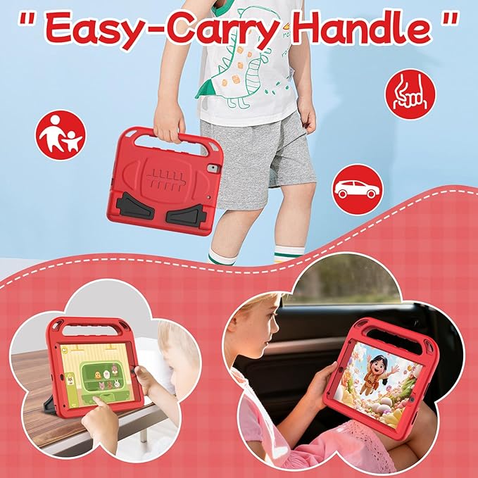 BMOUO Kids Case for iPad 9.7 2018/2017/iPad Air 2/1/Pro 9.7-Built-in Screen Protector Shockproof Handle Convertible Stand Case for iPad 9.7 Inch 2018 (6th Generation)/2017 (5th Generation)/Air 2, Red