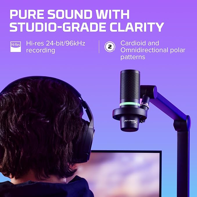 HyperX DuoCast – RGB USB Condenser Microphone for PC, PS5, PS4, Mac, Low-profile Shock Mount, Cardioid, Omnidirectional, Pop Filter, Gain Control, Gaming, Streaming, Podcasts, Twitch, YouTube, Discord