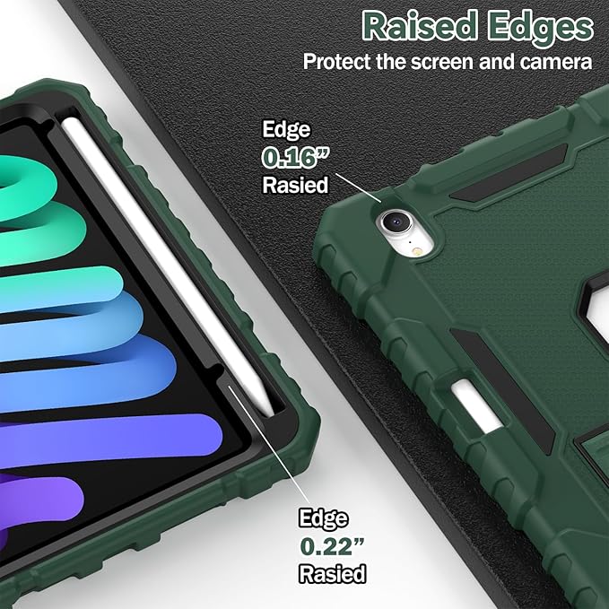 Grifobes Case for iPad mini 7 (A17 Pro) 2024 / Mini 6 2021 8.3 inch, Heavy Duty Shockproof Rugged Cover with Pencil Holder Stand, for I Pad Mini 7th/6th Gen 8.3" Case (Deep Green)